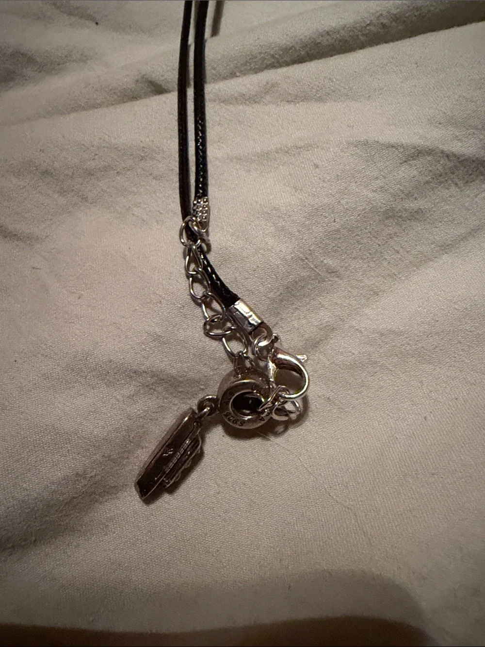 Pandora Silver Charm Pendant Disney ship charm Necklace with Black Cord